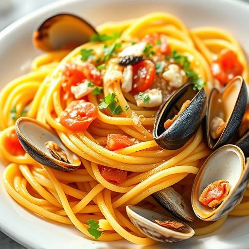 Seafood linguine with fresh clams and mussels